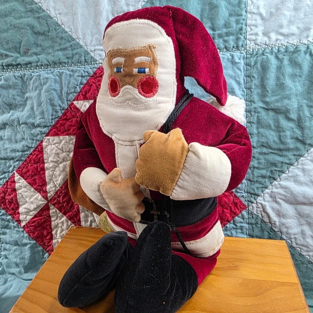 Vintage 70s Favorite Things Inc Santa Claus Plush Stuffed Toy Sack Red Velvet